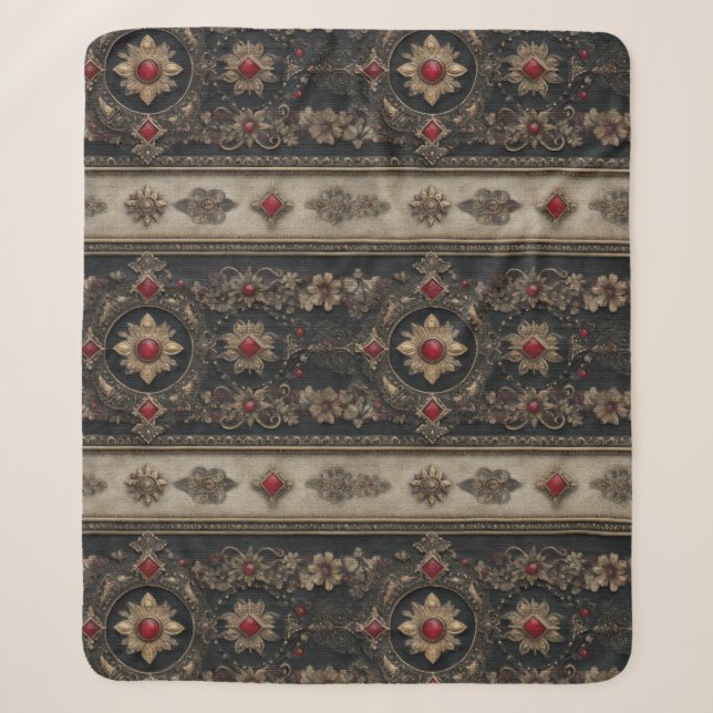 Ruby Baroque Gothic Elegance Pattern Sherpa Blanket (Front)