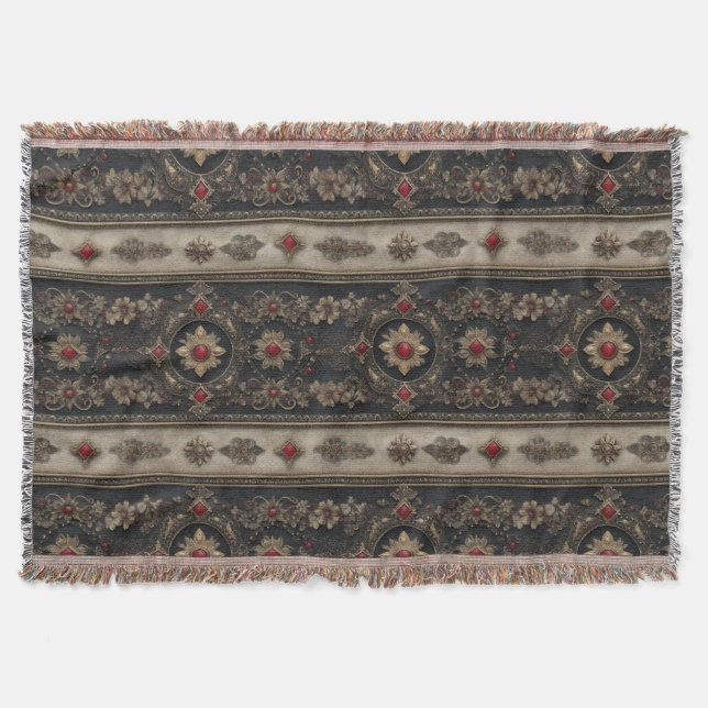 Ruby Baroque Gothic Elegance Pattern Throw Blanket (Front)