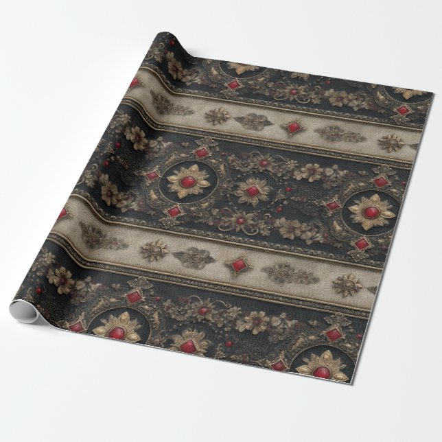 Ruby Baroque Gothic Elegance Pattern Wrapping Paper (Unrolled)