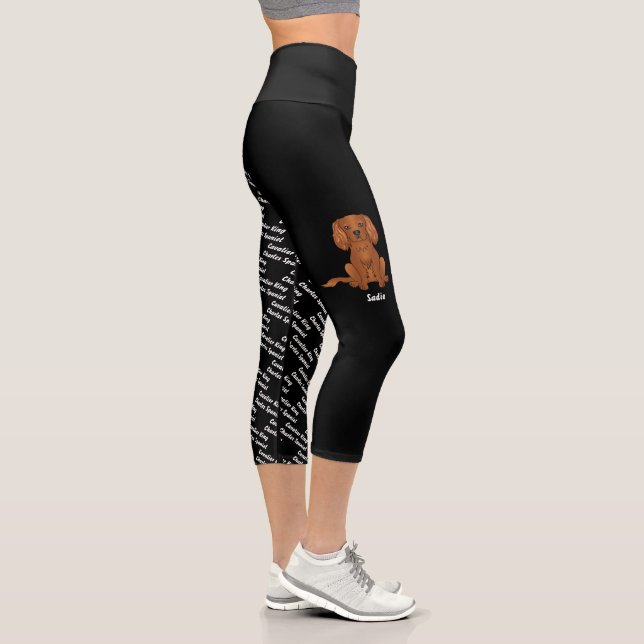 Ruby Cavalier Cartoon Dog & Dog's Name And Breed Capri Leggings (Right)