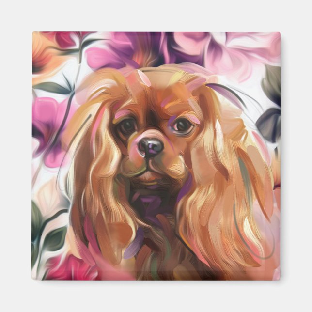 'Ruby' Cavalier chien art aimant (Devant)