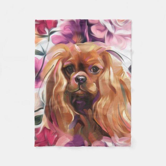 'Ruby' Cavalier dog art fleece blanket Small (Front)