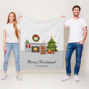Ruby Cavalier Dog In A Christmas Room & Text Fleece Blanket