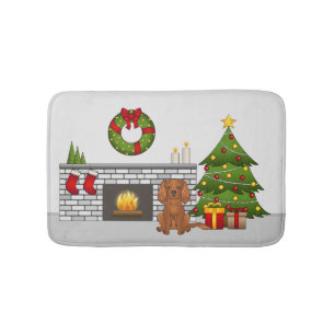 Ruby Cavalier Dog In A Festive Christmas Room Bath Mat