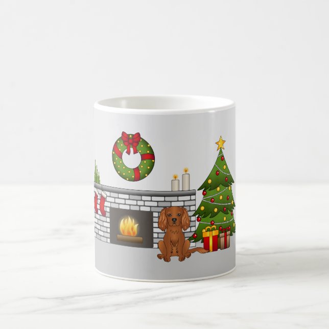 Ruby Cavalier Dog In A Festive Christmas Room Coffee Mug (Center)