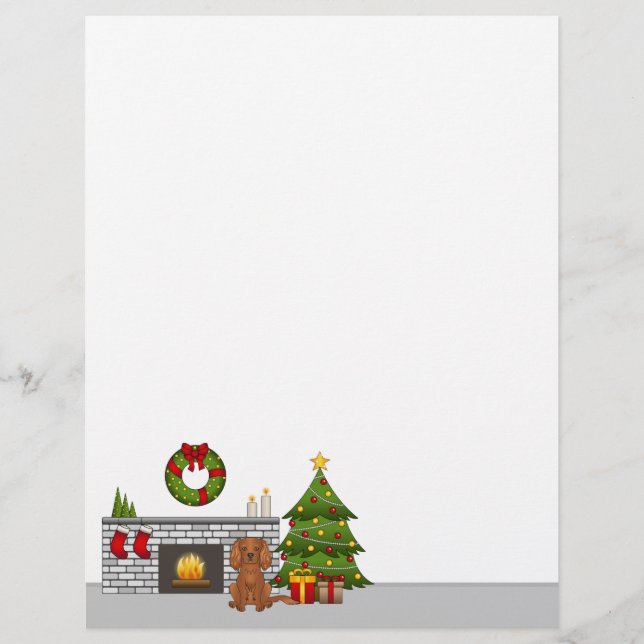 Ruby Cavalier Dog In A Festive Christmas Room Letterhead (Front)