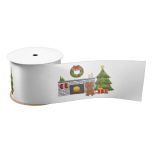 Ruby Cavalier Dog In A Festive Christmas Room Satin Ribbon