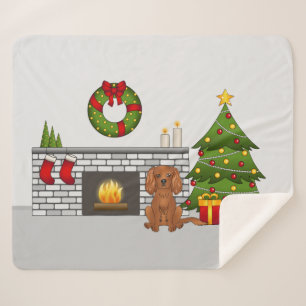 Ruby Cavalier Dog In A Festive Christmas Room Sherpa Blanket