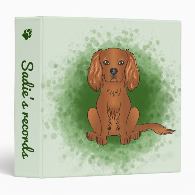 Ruby Cavalier King Charles Spaniel Dog On Green Binder (Front/Spine)