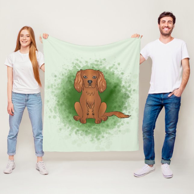 Ruby Cavalier King Charles Spaniel Dog On Green Fleece Blanket (In Situ)