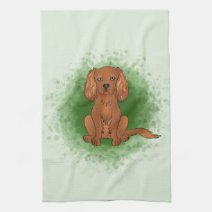 Ruby Cavalier King Charles Spaniel Dog On Green Kitchen Towel
