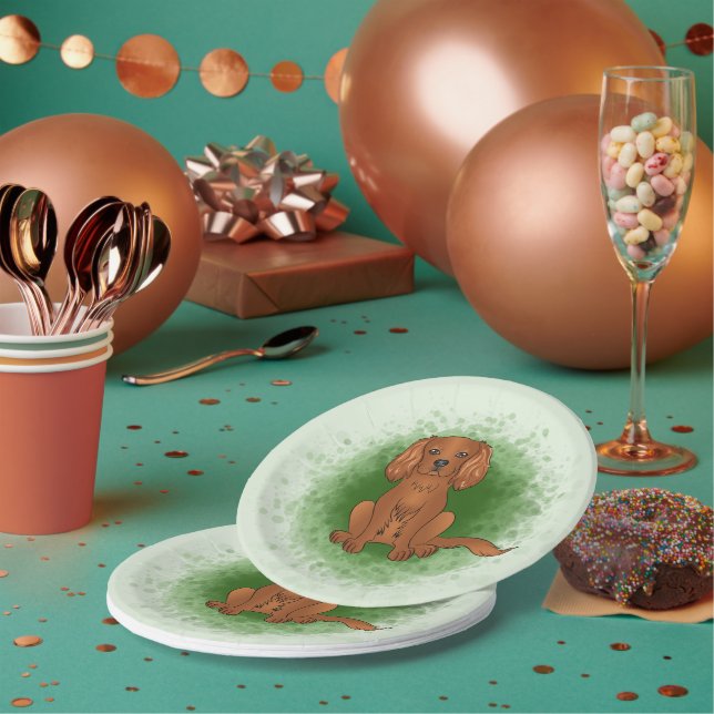 Ruby Cavalier King Charles Spaniel Dog On Green Paper Plate (Multi)