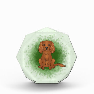 Ruby Cavalier King Charles Spaniel Dog On Green Photo Block