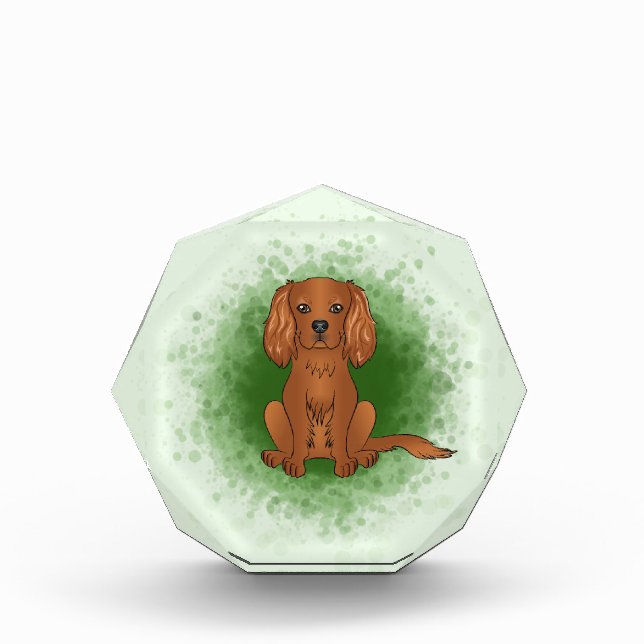 Ruby Cavalier King Charles Spaniel Dog On Green Photo Block (Front)