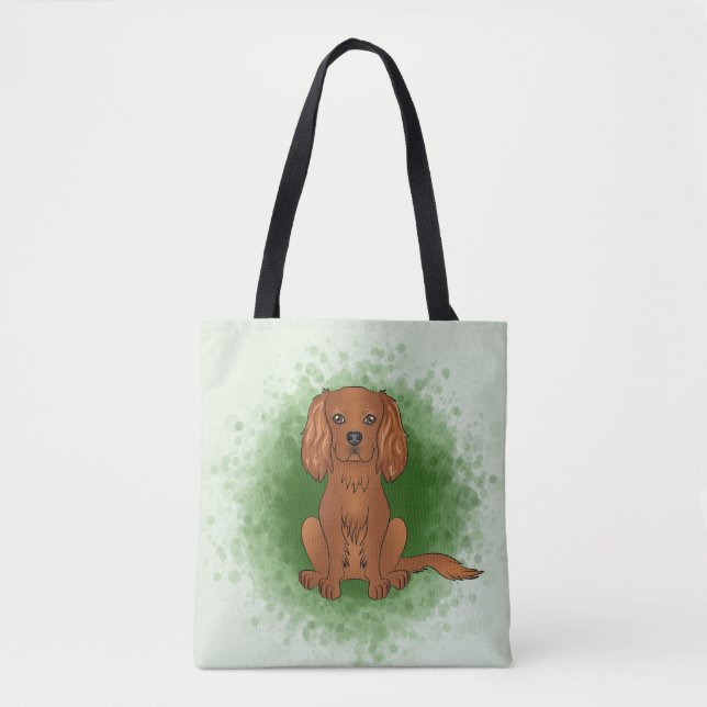 Ruby Cavalier King Charles Spaniel Dog On Green Tote Bag (Front)