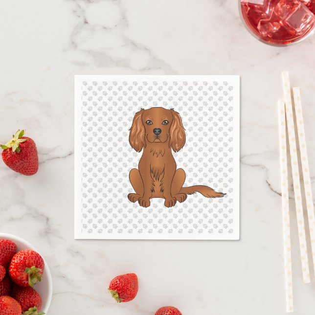 Ruby Cavalier King Charles Spaniel Dog & Paws Napkin (Insitu)