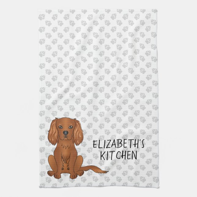 Ruby Cavalier King Charles Spaniel Dog & Text Kitchen Towel (Vertical)