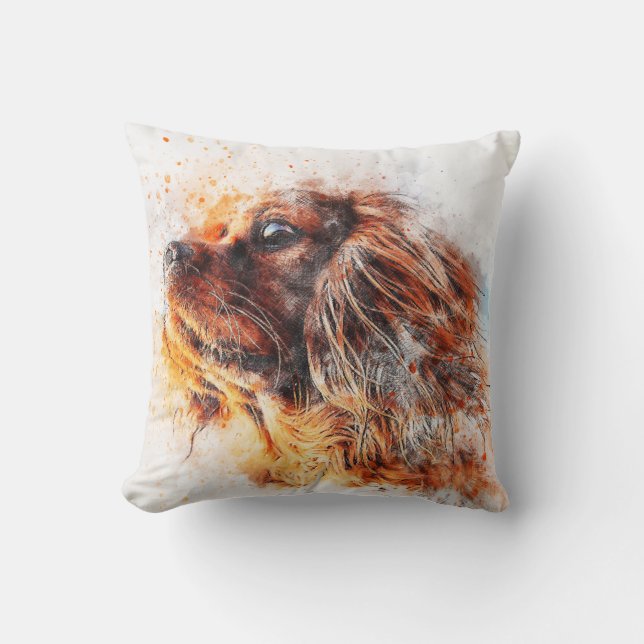 Ruby Cavalier King Charles Spaniel Dog Throw Pillow (Front)
