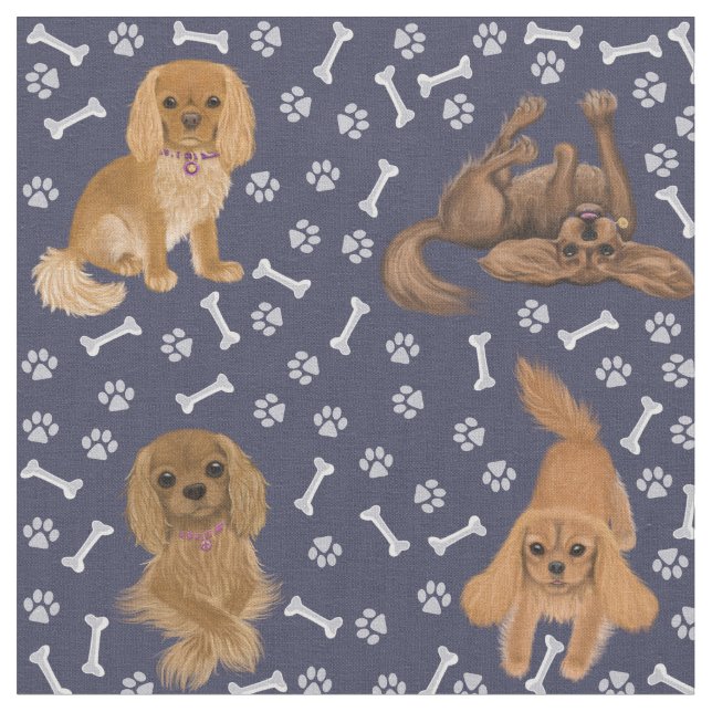Ruby Cavalier King Charles Spaniel Fabric (Close Up)