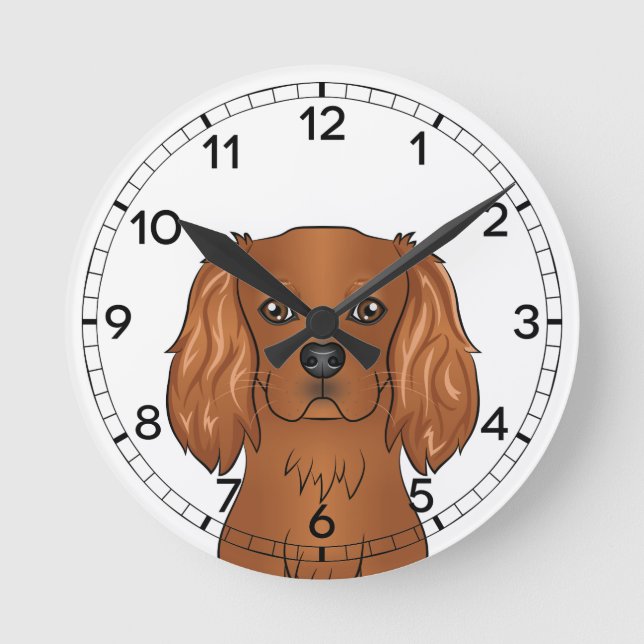 Ruby Cavalier King Charles Spaniel Head Round Clock (Front)
