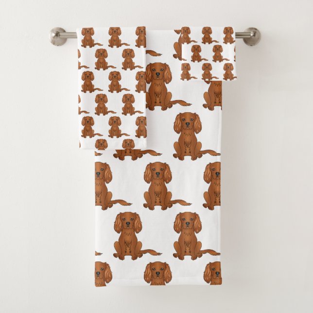 Ruby Cavalier King Charles Spaniel Pattern Bath Towel Set (Insitu)
