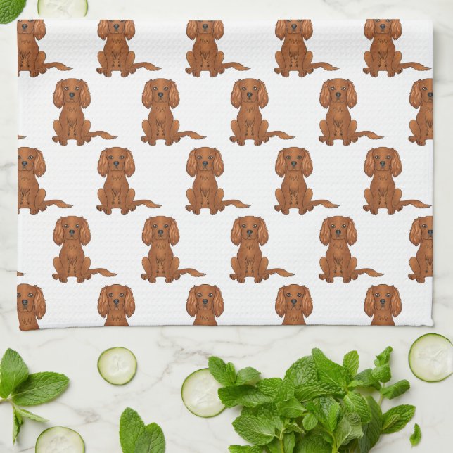 Ruby Cavalier King Charles Spaniel Pattern Kitchen Towel (Folded)