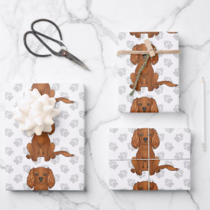 Ruby Cavalier King Charles Spaniel Pattern Wrapping Paper Sheet