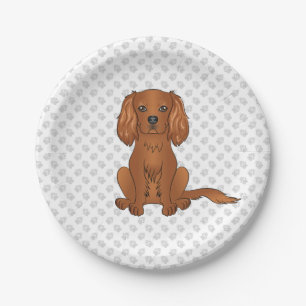 Ruby Cavalier King Charles Spaniel & Paws Paper Plate