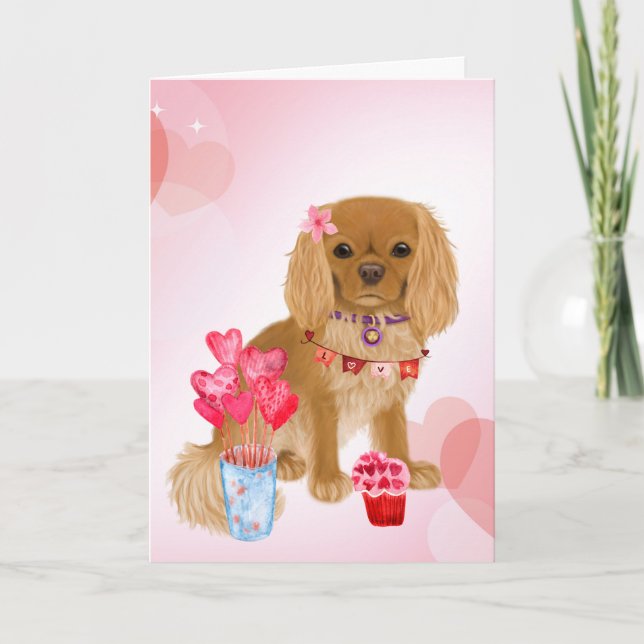Ruby Cavalier King Charles Spaniel Valentine Card (Front)