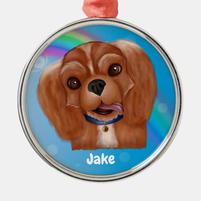 Ruby Cavalier Pet Loss Ornament- Customizable  Metal Ornament (Front)