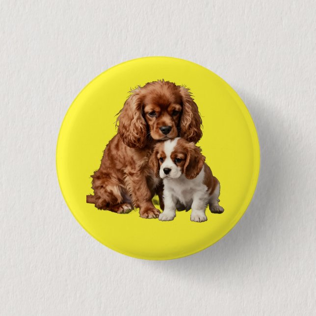 Ruby Cavalier Spaniel and her Blenheim puppy 1 Inch Round Button (Front)