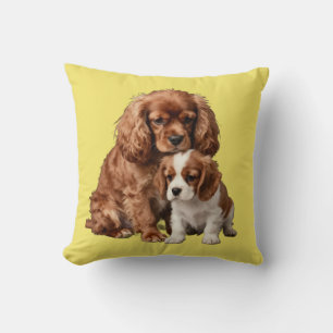 Ruby Cavalier Spaniel and her Blenheim puppy Throw Pillow
