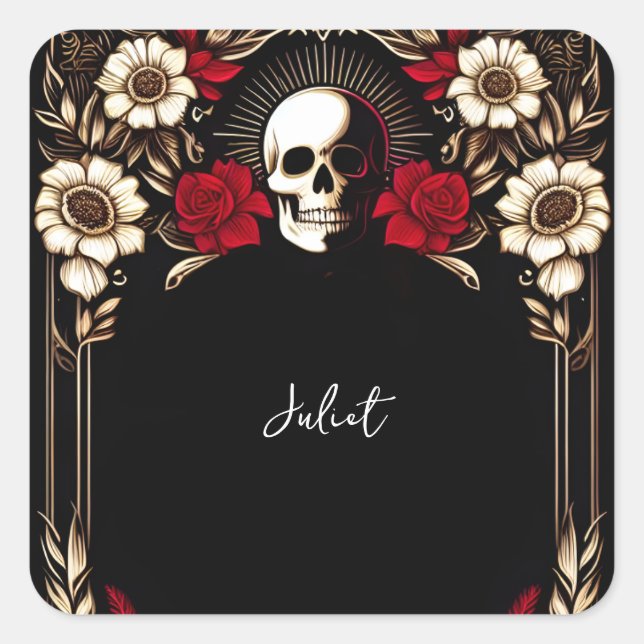 Ruby Claret White Heart Red Black Bridal Shower Square Sticker (Front)