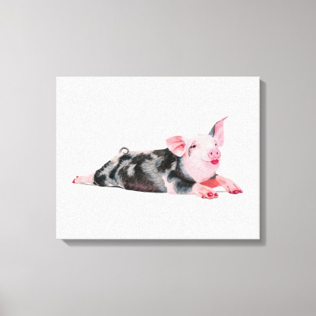 Ruby, Cochon avec bâton à lèvres imprimé sur toile (Recto)