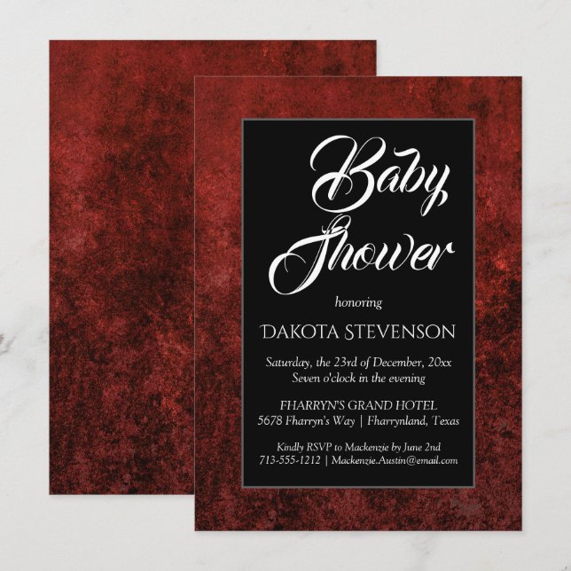 Ruby Crimson Red | Classic Grunge Baby Shower Invitation (Front/Back)
