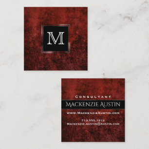 Ruby Crimson Red   Classic Grunge Monogram Square Business Card