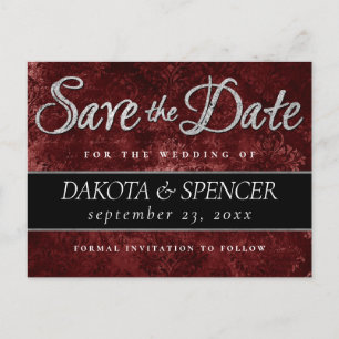Ruby Crimson Red Classic Grunge Save the Date Announcement Postcard