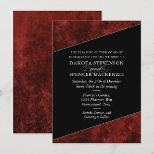 Ruby Crimson Red   Classic Grunge Wedding Names Invitation