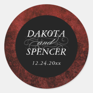 Ruby Crimson Red   Classic Grunge Wedding Names Round Sticker