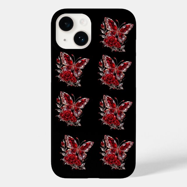 Ruby Crystal Butterfly & Rose Case-Mate iPhone Case (Back)