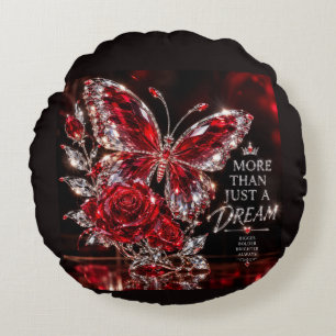 Ruby Crystal Butterfly & Rose Round Pillow