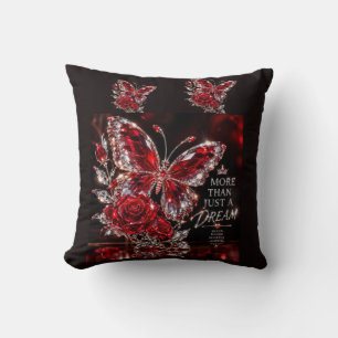 Ruby Crystal Butterfly & Rose Throw Pillow