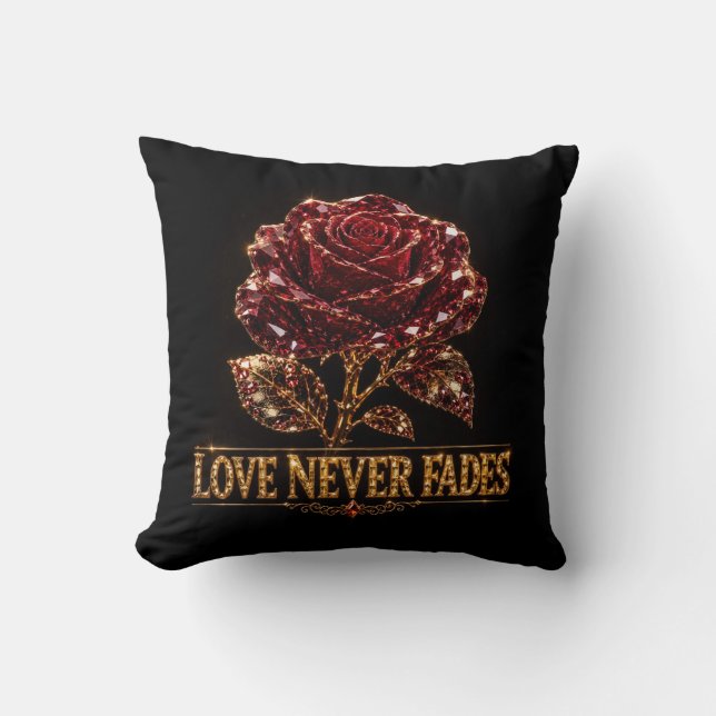 Ruby Crystal Rose – Love Never Fades Throw Pillow (Front)