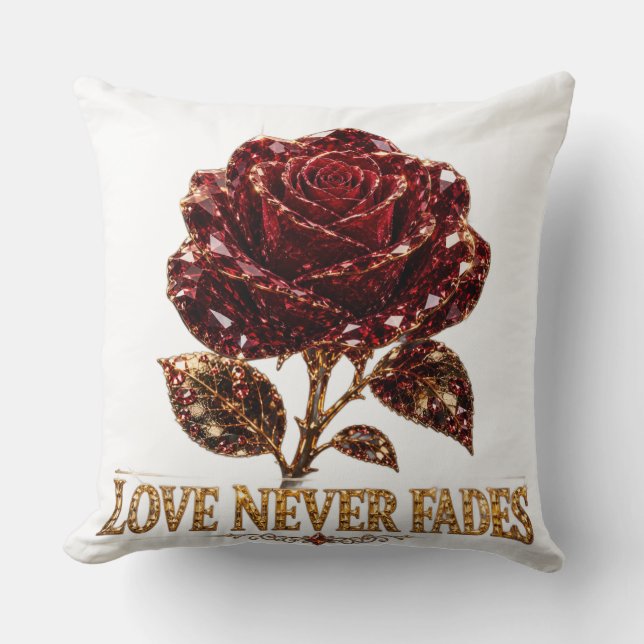 Ruby Crystal Rose – Love Never Fades Throw Pillow (Front)