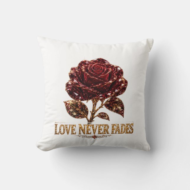 Ruby Crystal Rose – Love Never Fades Throw Pillow (Front)