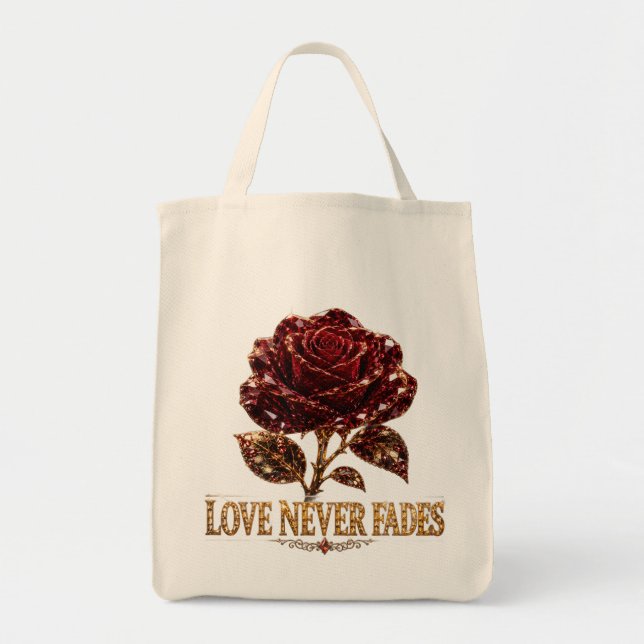 Ruby Crystal Rose – Love Never Fades Tote Bag (Front)