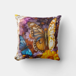 Ruby Crystals Garden Butterfly Throw Pillow