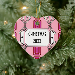 Ruby Deco Stripe Ceramic Ornament