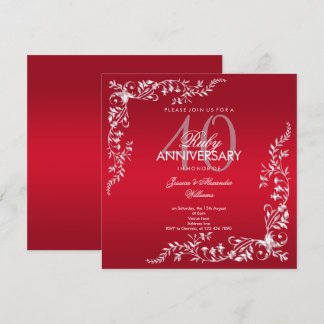 Ruby Decoration 40th Wedding Anniversary Invitation