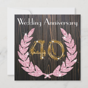 Ruby Diamond Laurel Gold 40th Wedding Anniversary Invitation